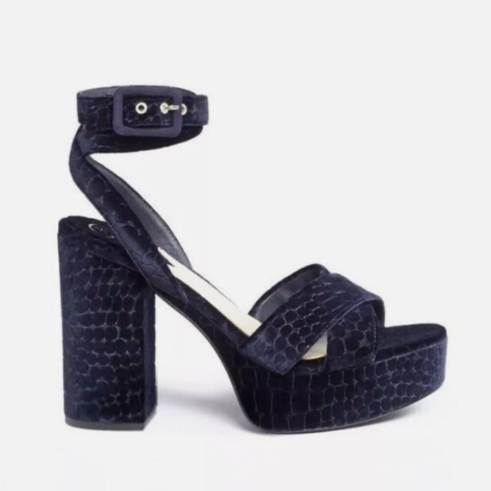Ash Chunky Platform Sandal Heels - Croc Embossed, Midnight Navy Sz 37 /7 US